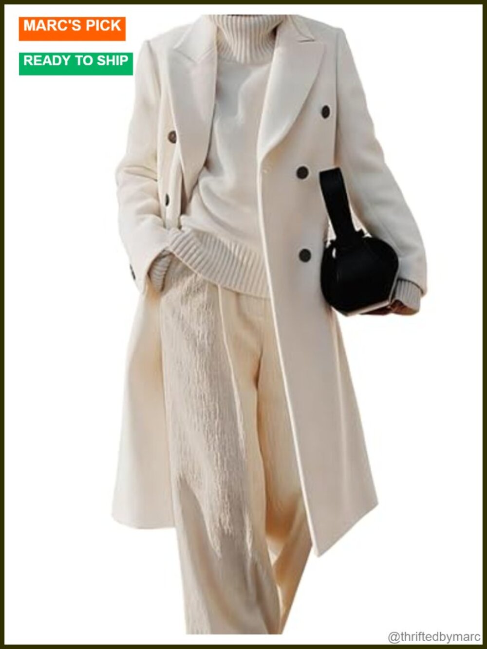 Women's Long Double Breasted Peacoat Wool Blend Notch Lapel